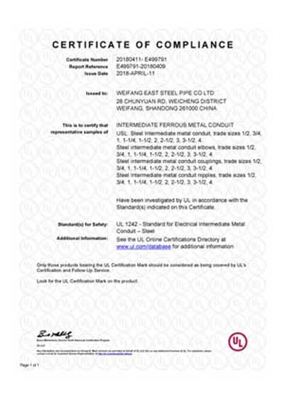 UL1242 Certificate